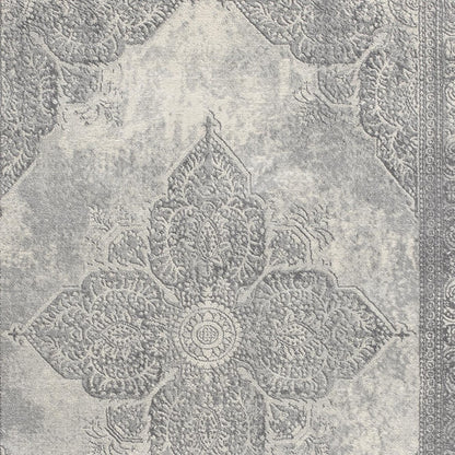 5' X 8' Gray Distressed Medallion Area Rug