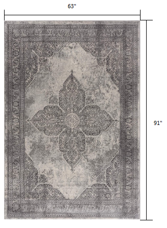 5' X 8' Gray Distressed Medallion Area Rug