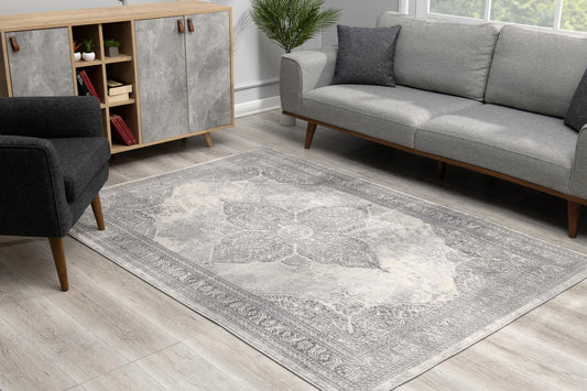 5' X 8' Gray Distressed Medallion Area Rug