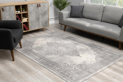 5' X 8' Gray Distressed Medallion Area Rug