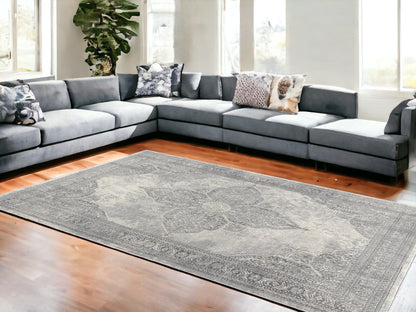 5' X 8' Gray Distressed Medallion Area Rug