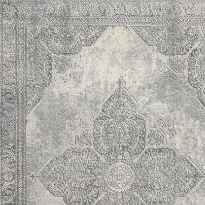 5' X 8' Gray Distressed Medallion Area Rug