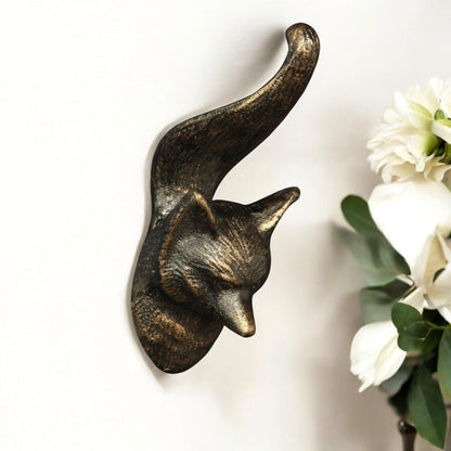 5" Brass Cast Iron Fox Dimensional Hanging Wall Hook