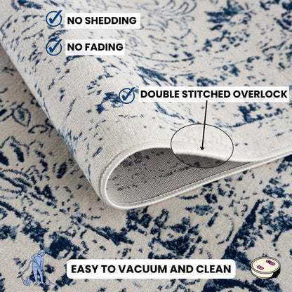 2' X 3' Navy Blue Distressed Floral Scatter Rug