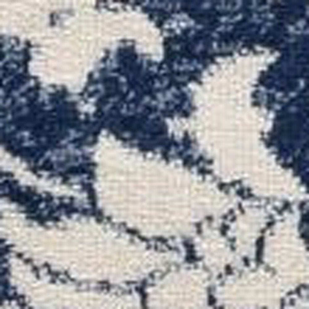 8' X 11' Navy Blue Distressed Floral Area Rug