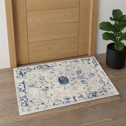 4' X 6' Navy Blue Distressed Floral Area Rug