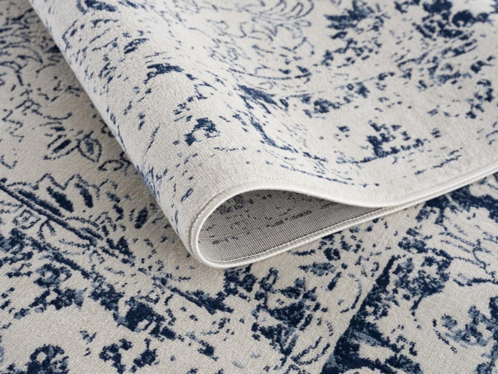 8' X 11' Navy Blue Distressed Floral Area Rug