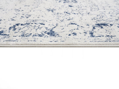 8' X 11' Navy Blue Distressed Floral Area Rug