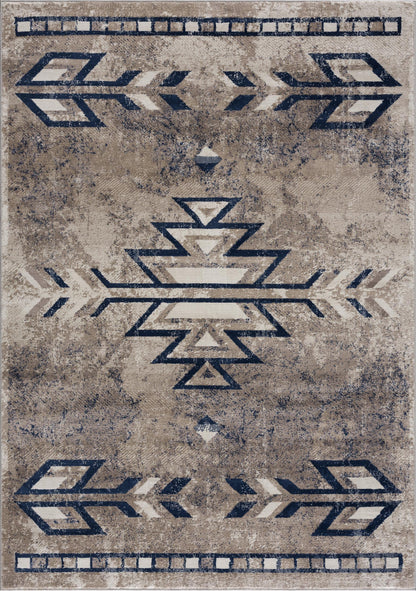 5' X 8' Gray Beige and Blue Southwestern Washable Area Rug