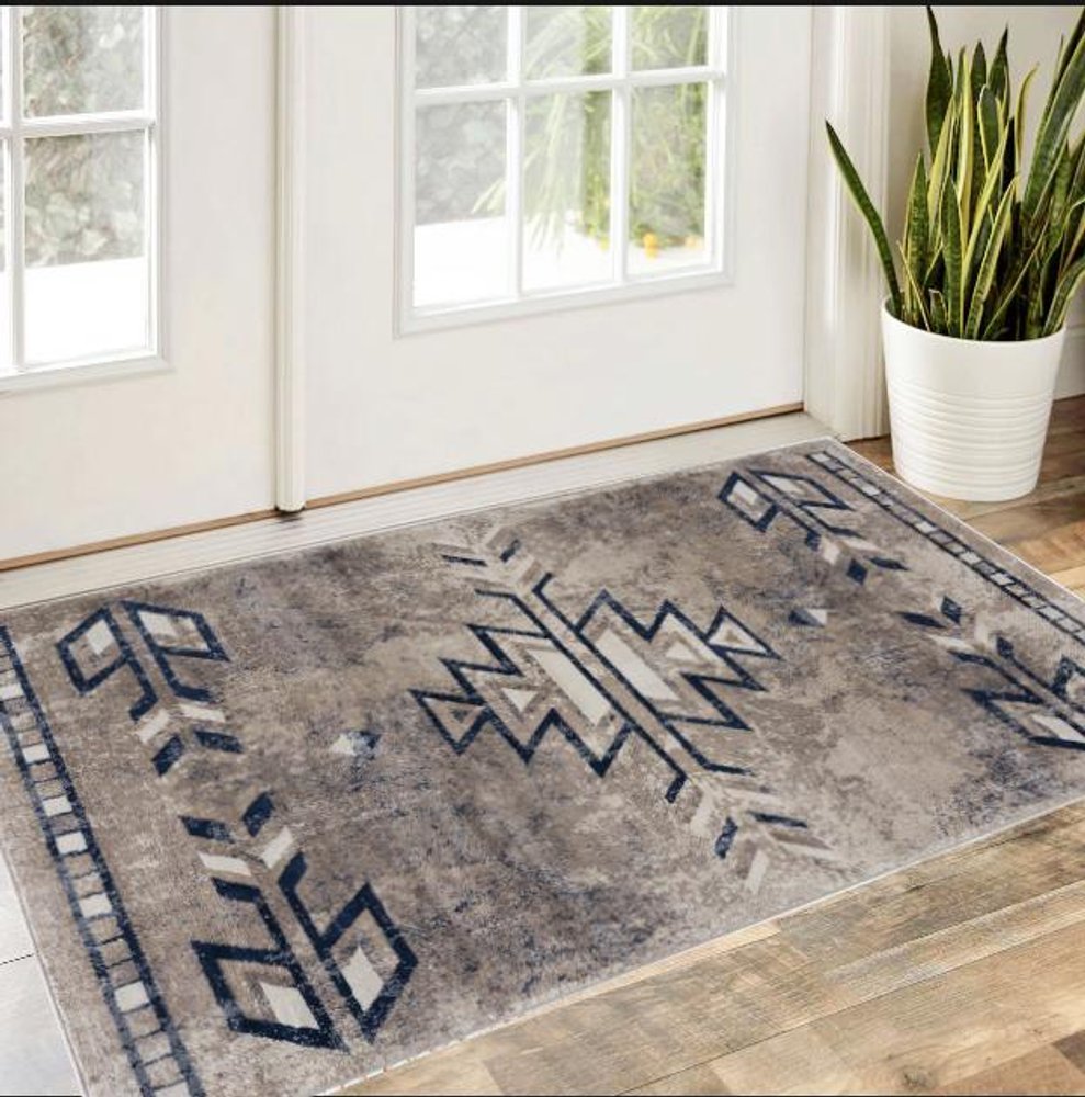 8' X 11' Blue And Beige Southwestern Area Rug