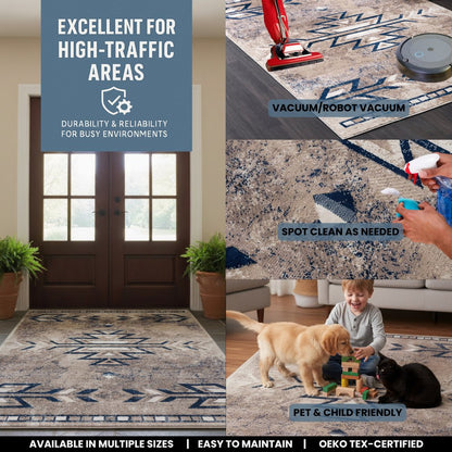 2' X 3' Beige And Blue Boho Chic Scatter Rug