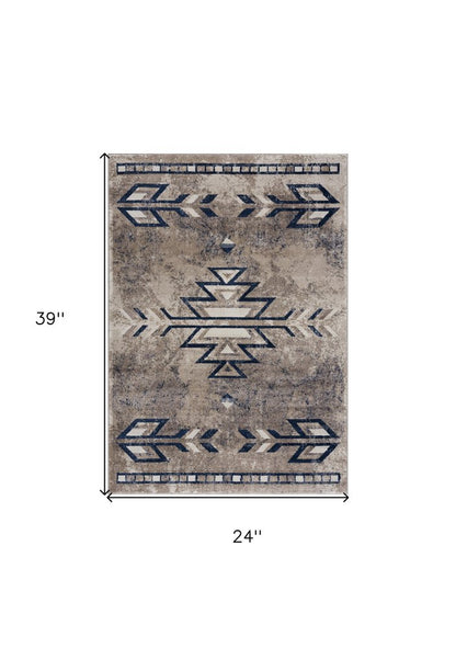 2' X 3' Beige And Blue Boho Chic Scatter Rug