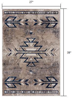 5' X 8' Gray Beige and Blue Southwestern Washable Area Rug