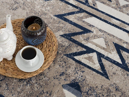8' X 11' Blue And Beige Southwestern Area Rug