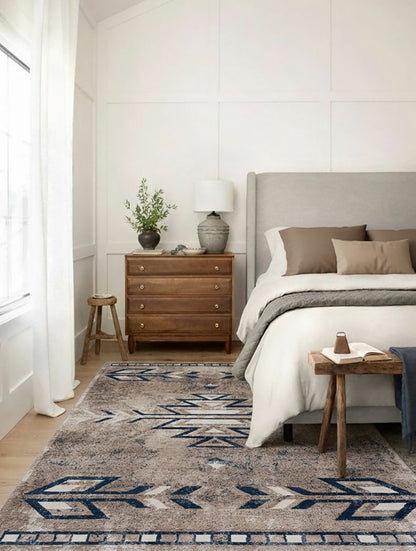 2' X 3' Beige And Blue Boho Chic Scatter Rug