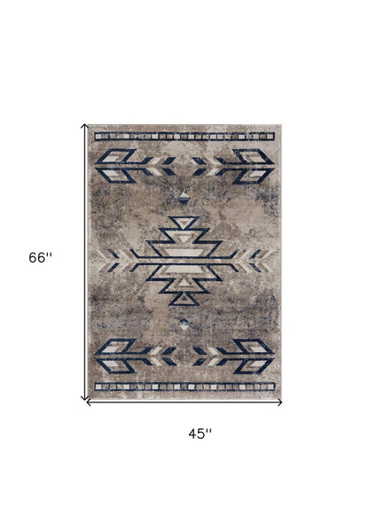 4' X 6' Beige And Blue Boho Chic Area Rug