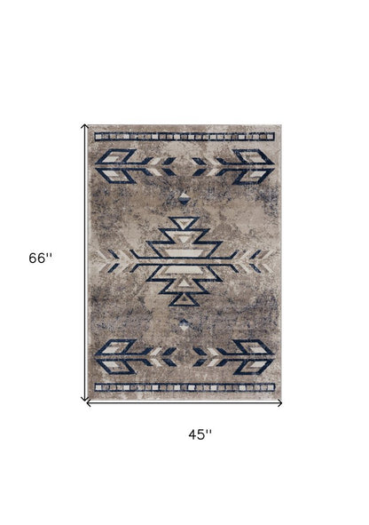 4' X 6' Beige And Blue Boho Chic Area Rug