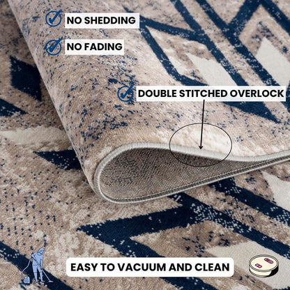 4' X 6' Beige And Blue Boho Chic Area Rug