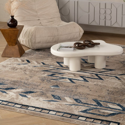 4' X 6' Beige And Blue Boho Chic Area Rug