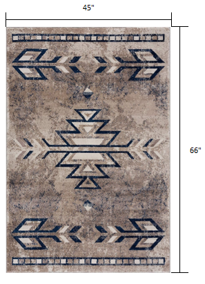 5' X 8' Gray Beige and Blue Southwestern Washable Area Rug