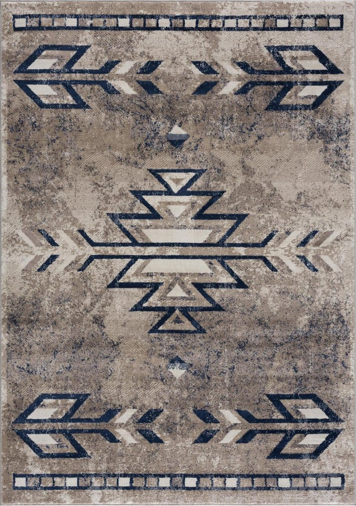8' X 11' Blue And Beige Southwestern Area Rug