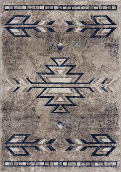 8' X 11' Blue And Beige Southwestern Area Rug