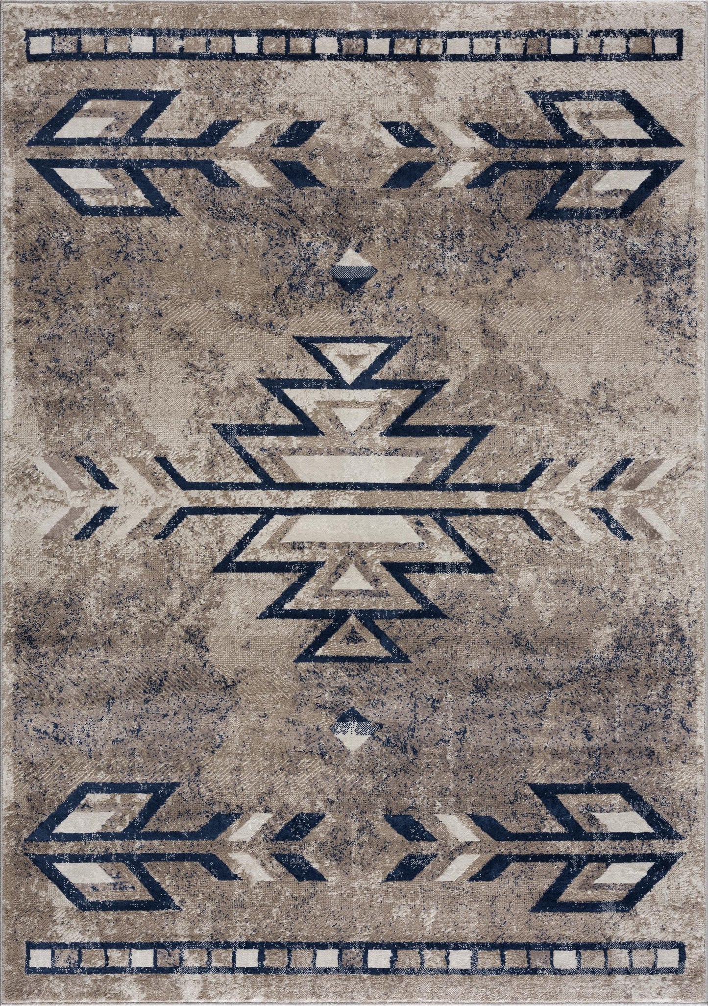 5' X 8' Gray Beige and Blue Southwestern Washable Area Rug