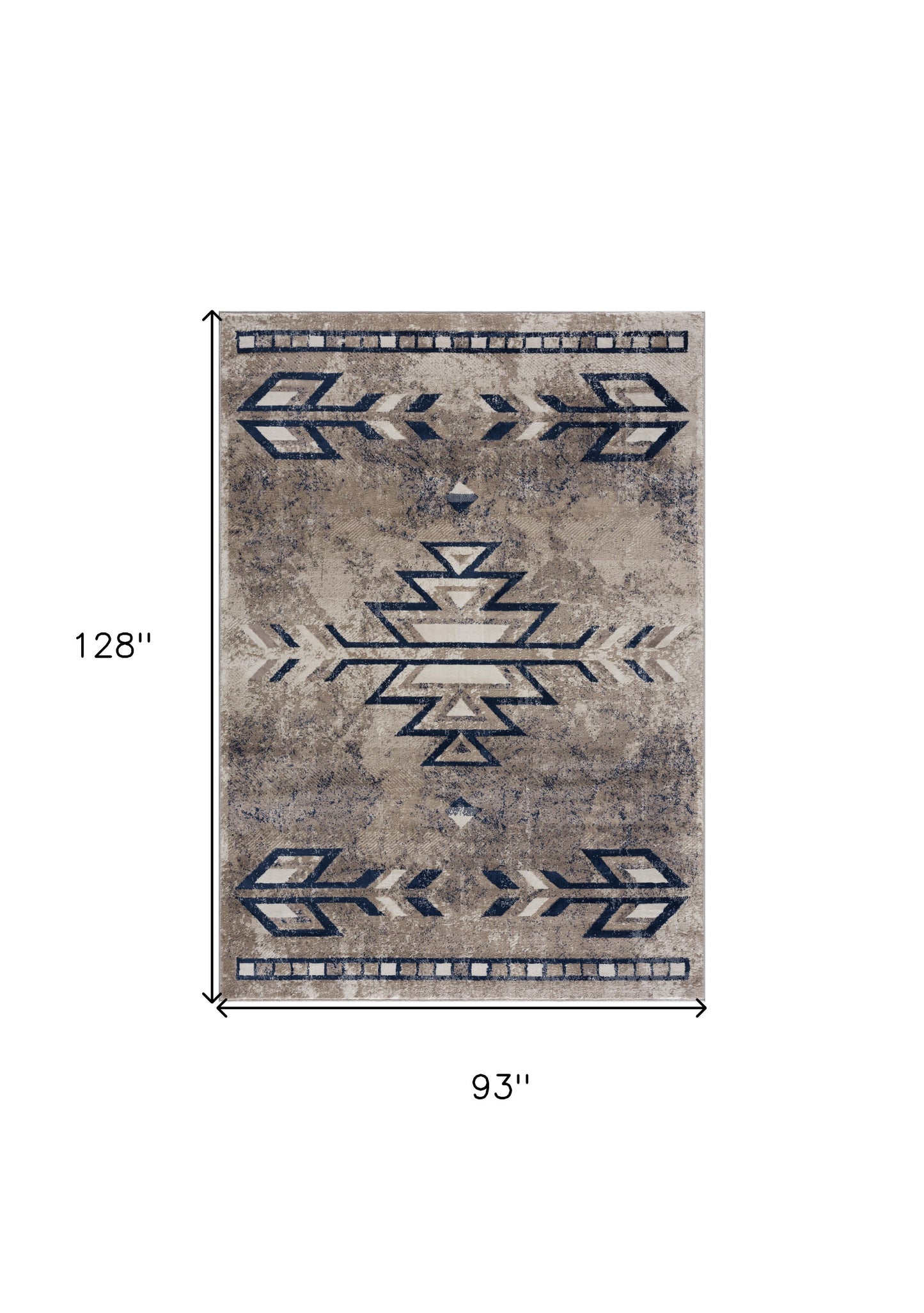 5' X 8' Gray Beige and Blue Southwestern Washable Area Rug