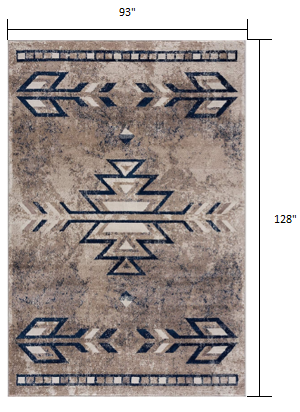 5' X 8' Gray Beige and Blue Southwestern Washable Area Rug