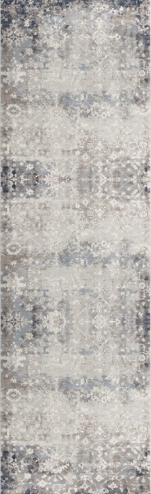 8' X 11' Navy And Beige Distressed Vines Area Rug