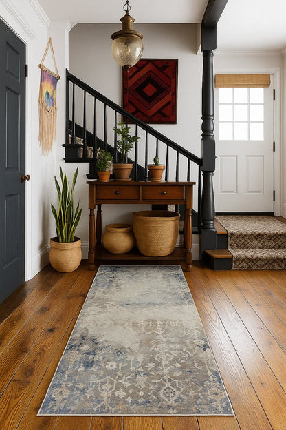 2' X 3' Navy And Beige Distressed Vines Scatter Rug