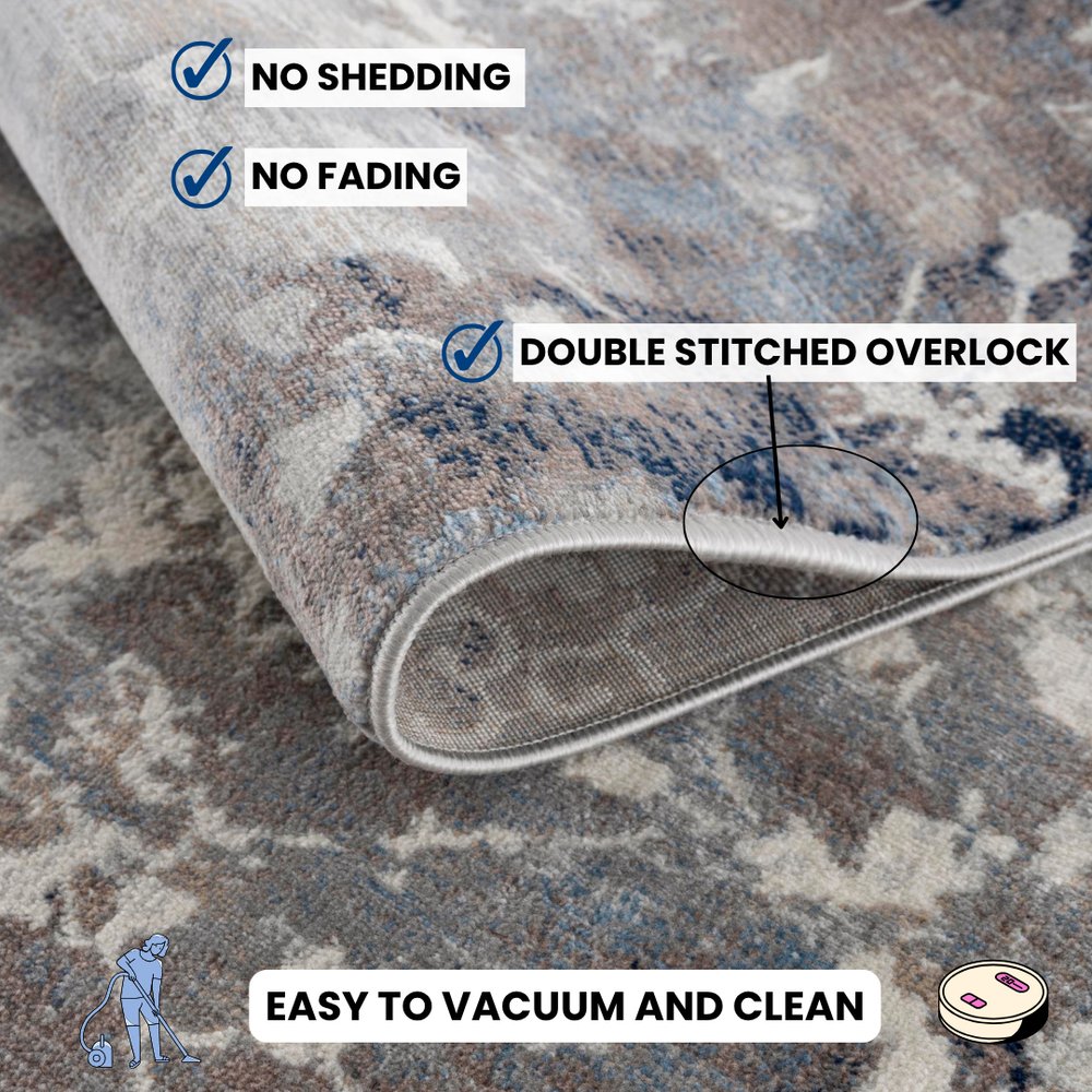 2' X 3' Navy And Beige Distressed Vines Scatter Rug