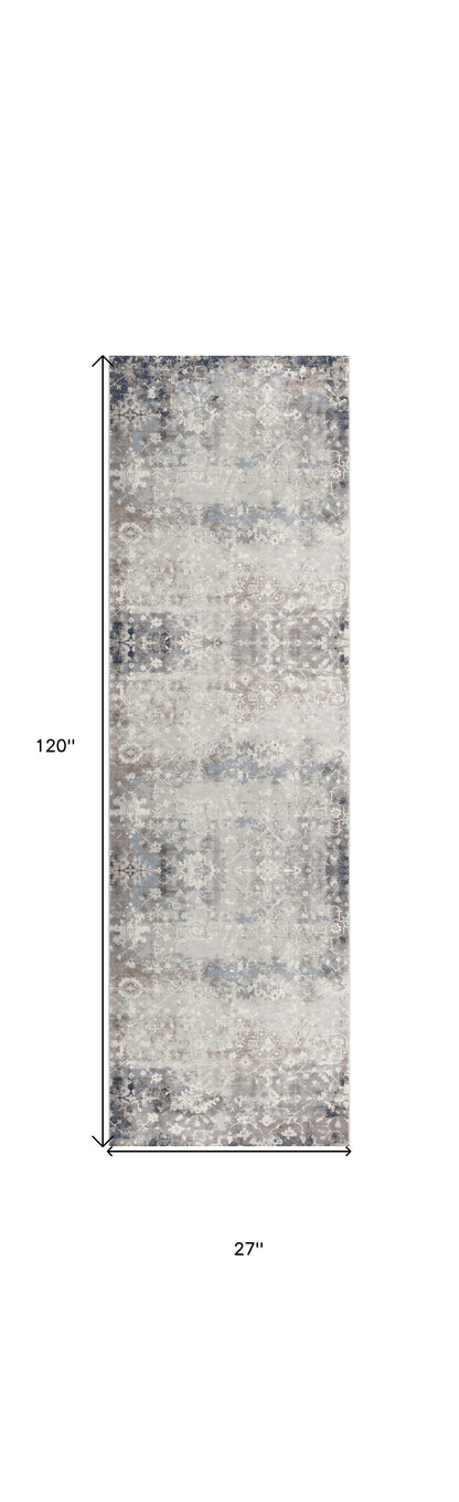 2' X 3' Navy And Beige Distressed Vines Scatter Rug