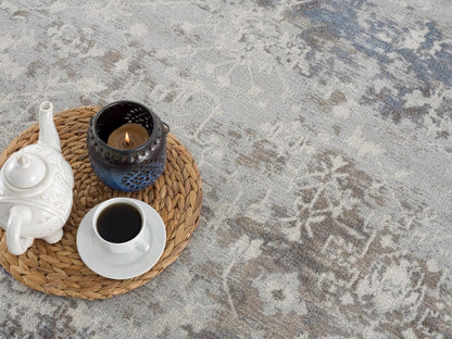 2' X 3' Navy And Beige Distressed Vines Scatter Rug