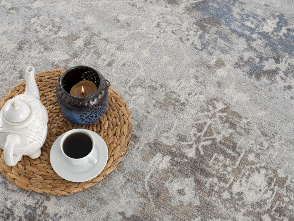 2' X 3' Navy And Beige Distressed Vines Scatter Rug