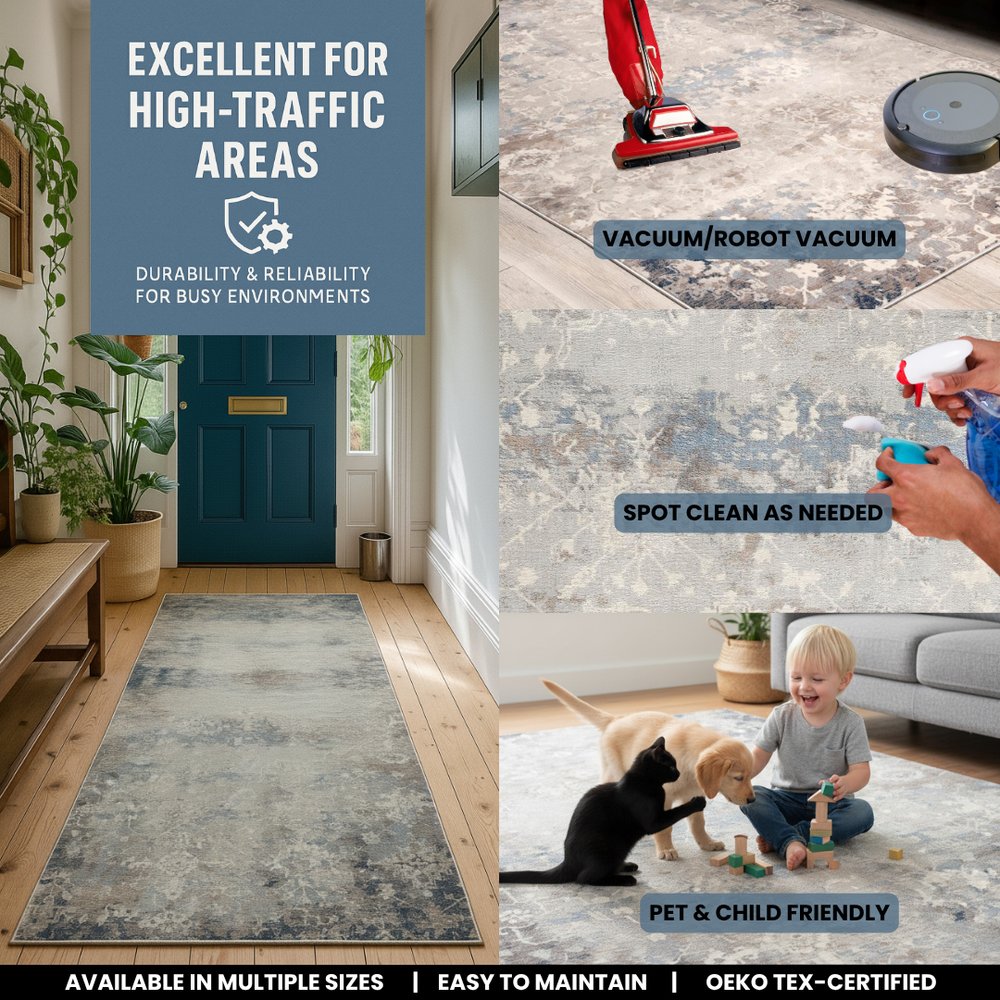 2' X 3' Navy And Beige Distressed Vines Scatter Rug