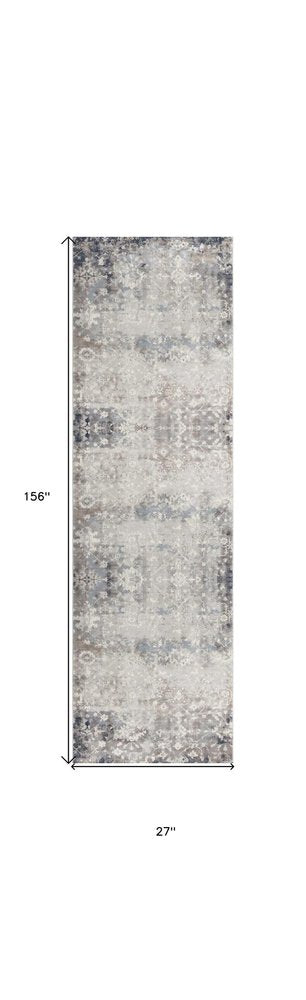5' X 8' Navy And Beige Distressed Vines Area Rug