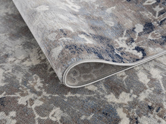 8' X 11' Navy And Beige Distressed Vines Area Rug