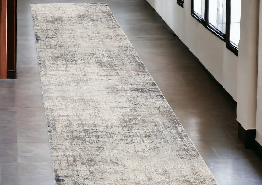 2' X 6' Navy And Beige Distressed Vines Area Rug