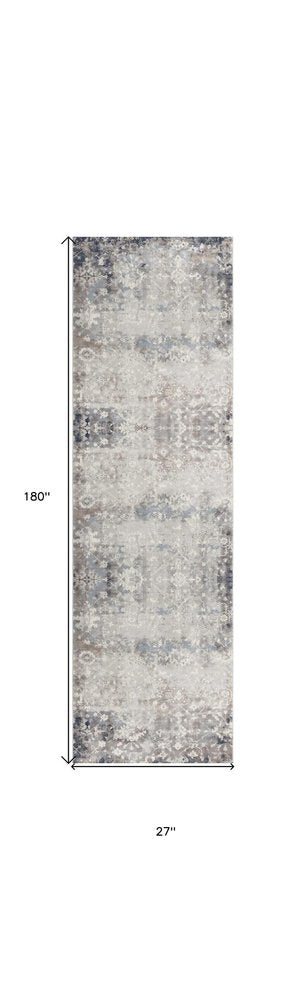 5' X 8' Navy And Beige Distressed Vines Area Rug