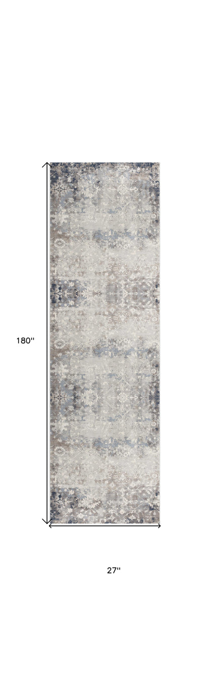 2' X 3' Navy And Beige Distressed Vines Scatter Rug