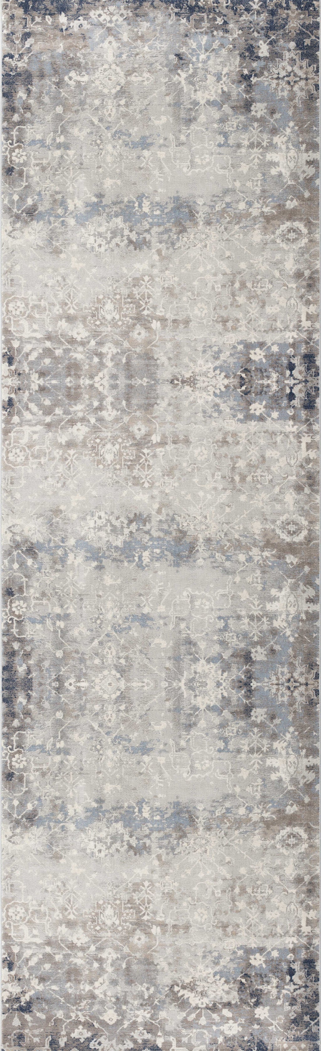 2' X 8' Navy And Beige Distressed Vines Runner Rug