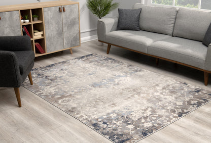 2' X 8' Navy And Beige Distressed Vines Runner Rug