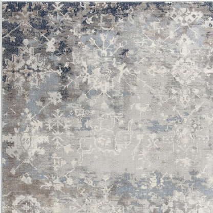 2' X 8' Navy And Beige Distressed Vines Runner Rug