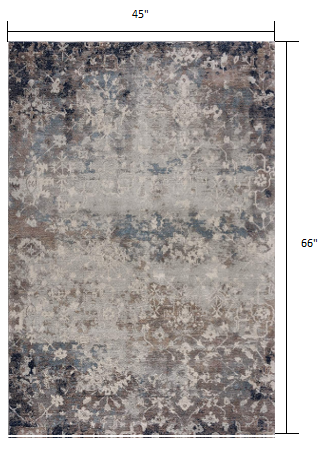 2' X 8' Navy And Beige Distressed Vines Runner Rug