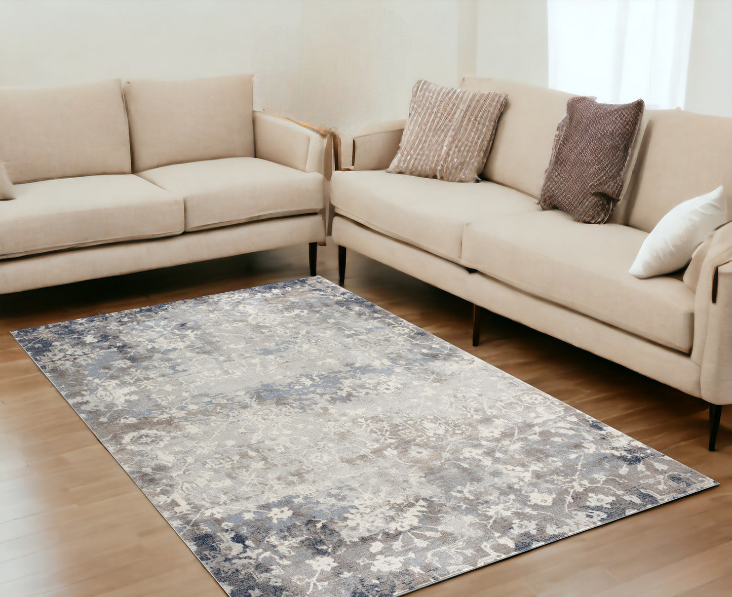 2' X 8' Navy And Beige Distressed Vines Runner Rug