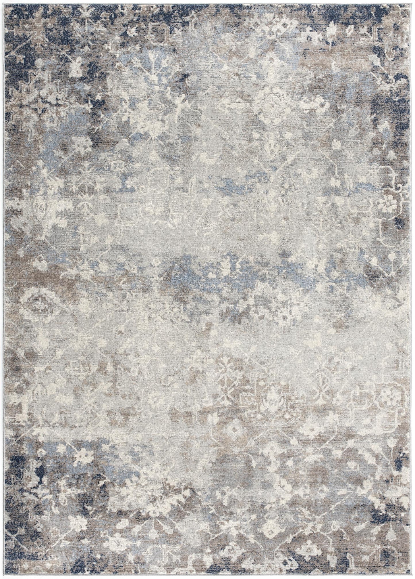 2' X 8' Navy And Beige Distressed Vines Runner Rug