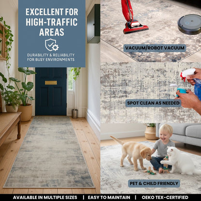 5' X 8' Navy Blue Distressed Striations Area Rug