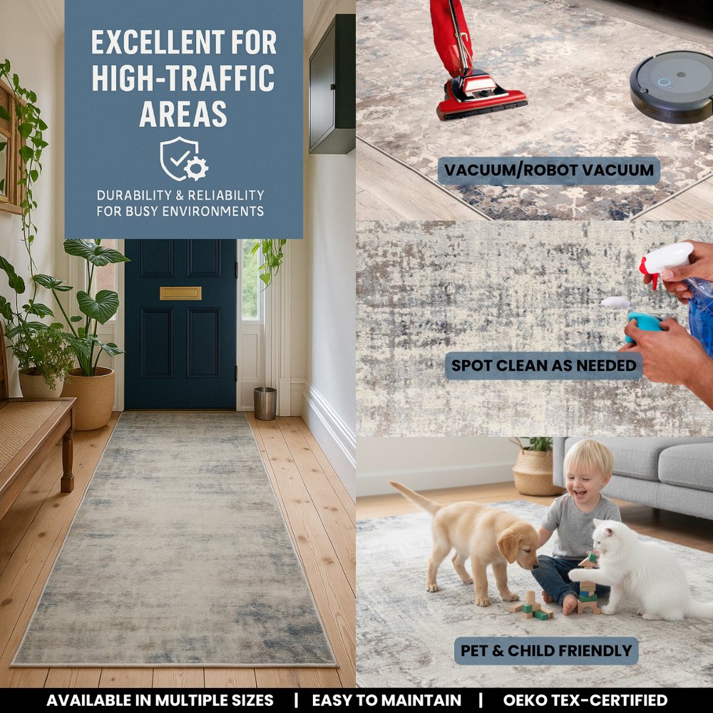 5' X 8' Navy Blue Distressed Striations Area Rug