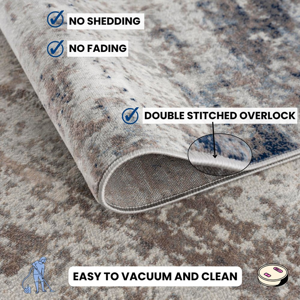 5' X 8' Navy Blue Distressed Striations Area Rug